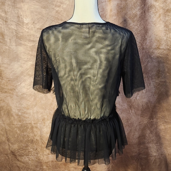 Sheer Mesh Smocked Ruffle Peplum Top – Black – Size US 4 - Picture 5 of 6